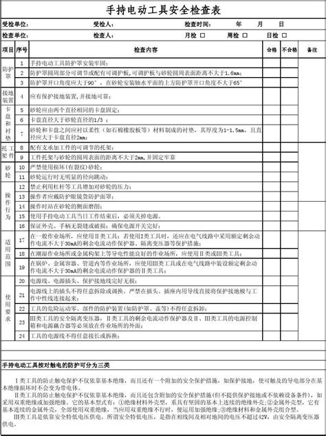 A【手持电动工具安全检查表】word文档在线阅读与下载无忧文档