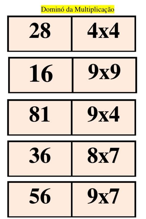 Dominó Da Multiplicação 28 Peças Para Imprimir