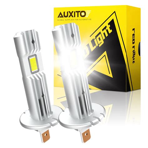 AUXITO LED 헤드라이트 전구 팬 없는 무선 미니 사이즈 자동 램프 화이트 12000LM H1 LED Canbus