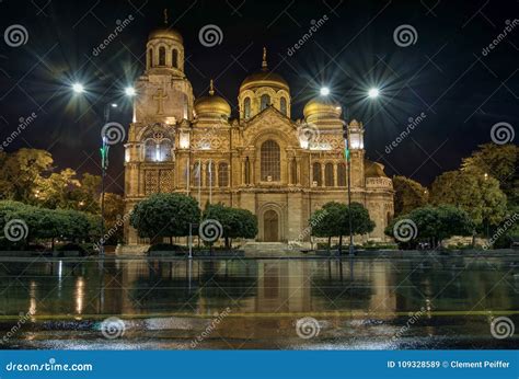 Cathedral Varna by Rainy Night Stock Image - Image of assumption, dark ...