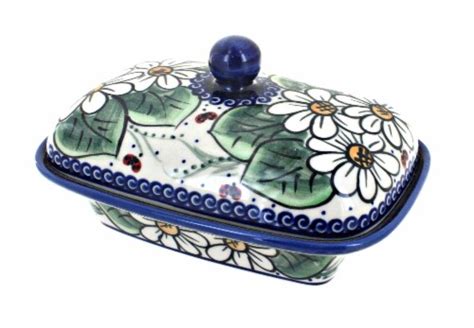 Blue Rose Polish Pottery Ladybug Butter Tub Qfc