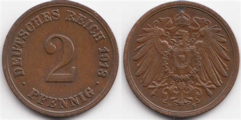 Kaiserreich 2 Pfennig 1913 F großer Adler Kupfer fast vorzüglich MA