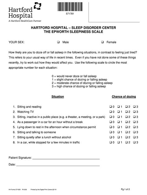 Fillable Online Hartford Hospital Sleep Disorder Center Epworth Sleepiness Scale 571629