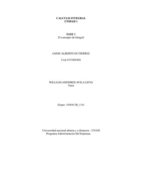 Tarea 1 Cálculo Integral Calculo Integral Unidad 1 Fase 1 El Concepto