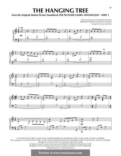 The Hanging Tree By J Fraites W Schultz S Collins On Musicaneo Hunger Games Sheet Music