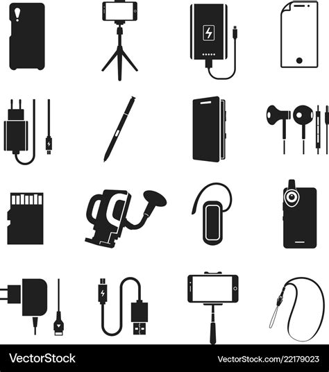 Smartphone Accessories Icon Set On White Vector Image