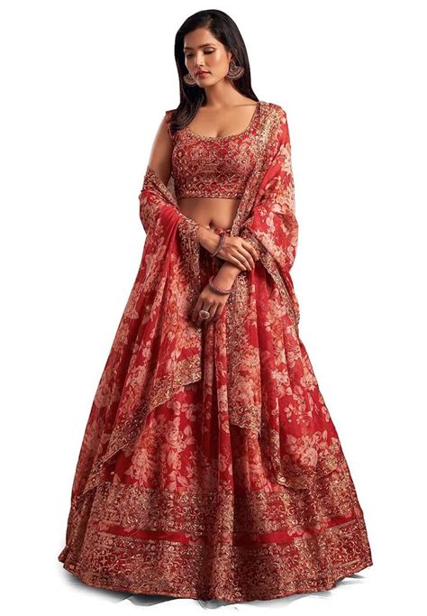 Zeel Clothing Women S Organza Floral White Semi Stitched Lehenga Choli