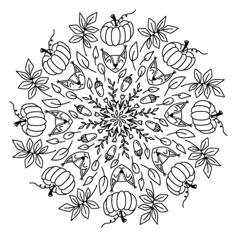 Mandala D Automne Doodle Mignon Avec Feuilles Champignons Paniers