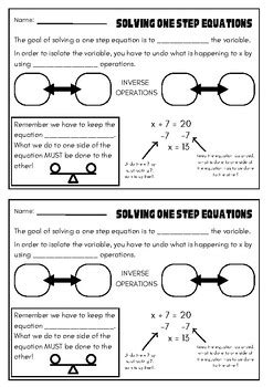 Solving One Step Equations Guided Notes And Examples By Otstotdesigns