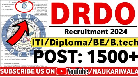 DRDO Recruitment 2024 POST 1500 ITI Diploma B Tech DRDo Latest