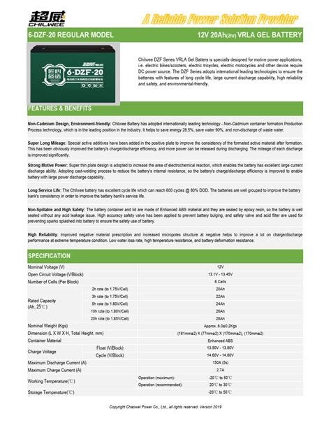 Chilwee 6 DZF 20 Battery | PDF | Rechargeable Battery | Battery ...