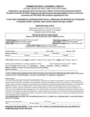 Fillable Online Softball Registration Form Template Fill Out And Sign