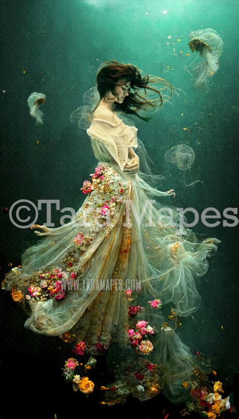 Mermaid Gown Digital Background Ethereal Surreal Mermaid Scene