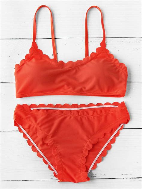 Scalloped Trim Bikini Set SheIn Sheinside