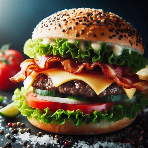 Premium Vector A Hamburger With Cheese And Lettuce On It Is Shown