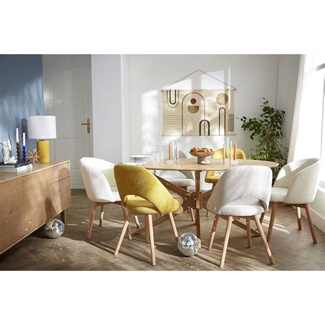 Miliboo Chaises scandinaves en tissu effet velours texturé jaune