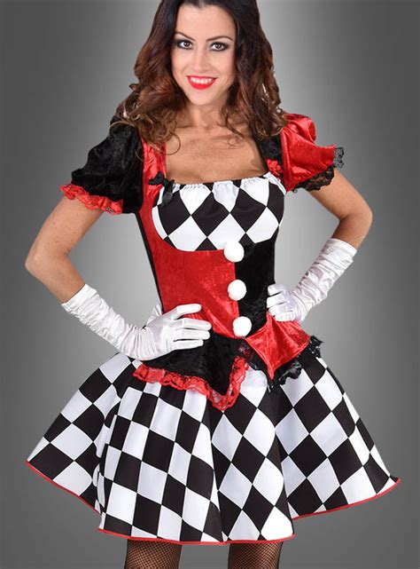 Harlekin Clown Damenkost M Rot Schwarz Wei Karneval