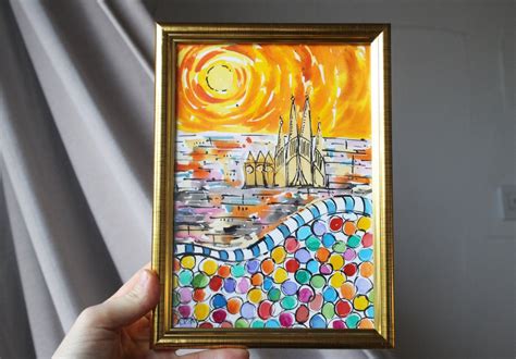 Sagrada Familia Barcelona Painting Watercolor Original Framed Barcelona