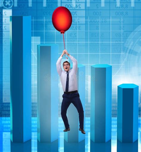 Businessman Flying On Hot Balloon Over Graph Stock Photo Image Of Creative Career