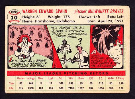 1956 TOPPS 10 WARREN SPAHN BRAVES WHITE BACK EBay