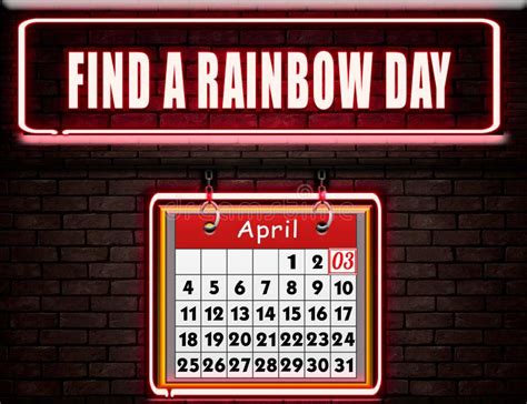 3 April Find A Rainbow Day Neon Text Effect On Bricks Background