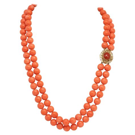 Red Coral Diamond Yellow Gold Clasp Beads Necklace For Sale At 1stDibs