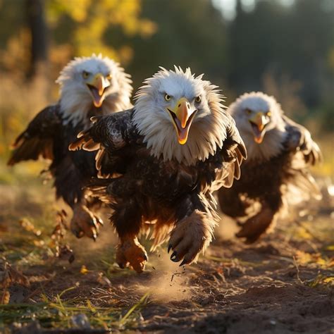 Premium Photo Cute Funny Eagle Group Running And Playing On Green