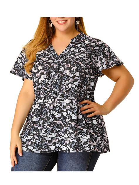 Agnes Orinda Women S Plus Size Short Sleeve Smocked Waist V Neck Floral