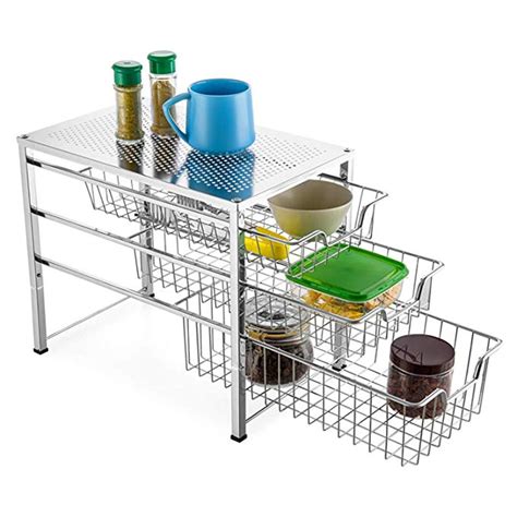 Auledio Stackable Mesh Cabinet Basket Organizer With Tier Wire Grid