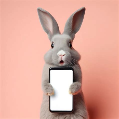 Premium Photo Shocked Rabbit Holding Smartphone With White Mockup