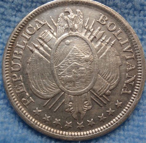 1899 XF AU BOLIVIA 1 2 BOLIVIANO 50 CENTAVOS PTS MM LARGE