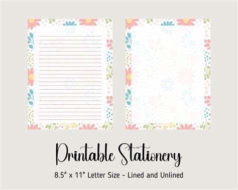 Floral Writing Paper Printable Printable Lined Writing Etsy