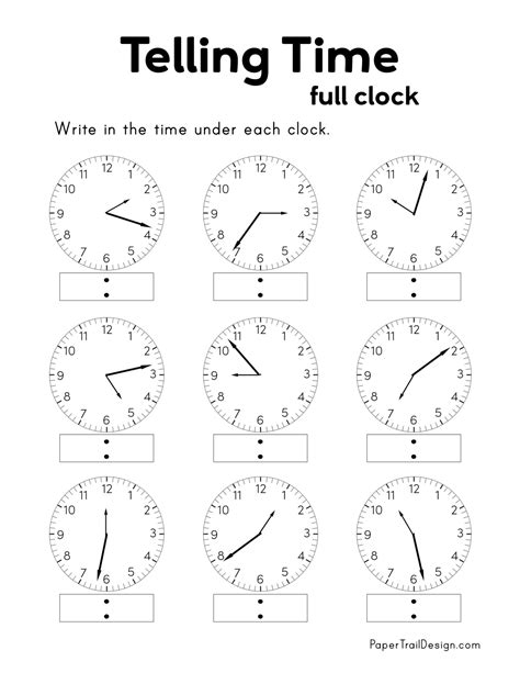 Free Printable Telling Time Worksheets Paper Trail Design Time