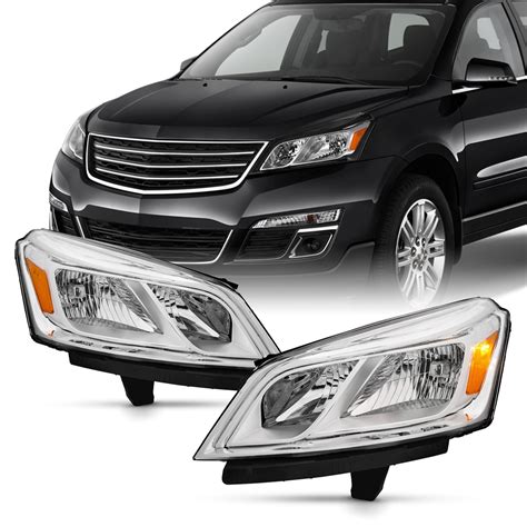 Akkon Fits 2013 2017 Chevy Traverse [halogen Type] Chrome Headlights Headlamp Pair Driver Left