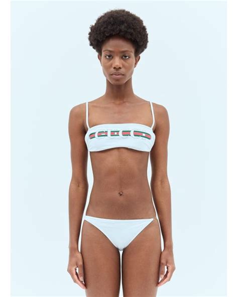 Gucci Logo Print Bikini Set In White Lyst