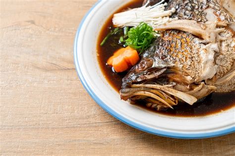 Premium Photo Boiled Fish Head With Soy Sauce Japanese Food Style