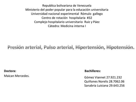 Presión Arterial Pulso Arterial Hipertensión Hipotensión Norelis Quiñones Udocz