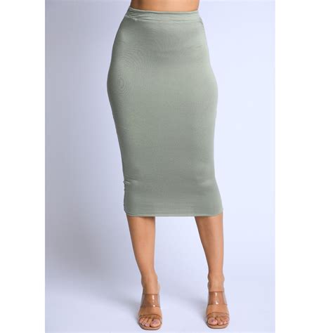 Womens Solid Casual Stretch Bodycon Elastic High Waist Pencil Midi Skirt Cute Etsy