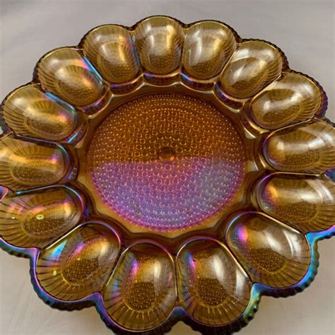 Carnival Glass Deviled Egg Plate Etsy