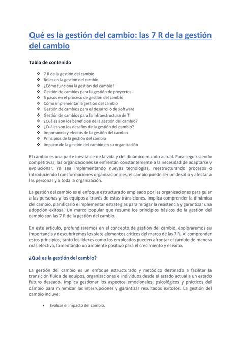 SOLUTION Qu Es La Gesti N Del Cambio Las 7 R De La Gesti N Del Cambio