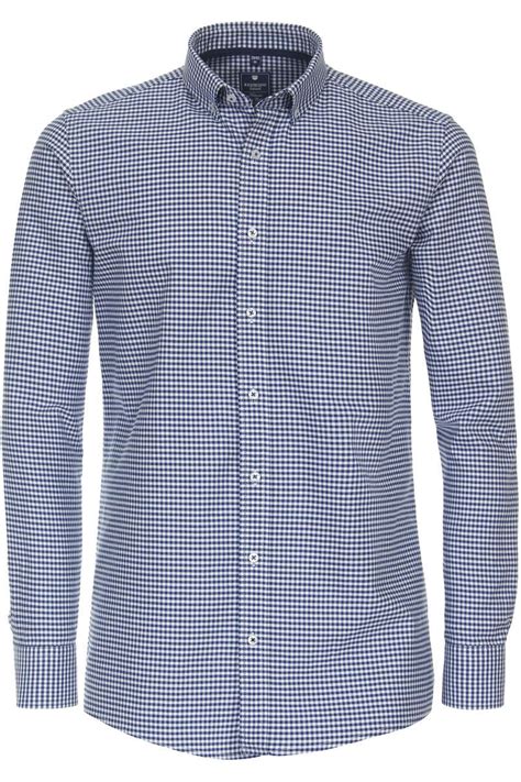 Redmond Casual Regular Fit Overhemd Blauw Wit Ruit Overhemden