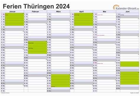 Kalender Thuringen Mit Ferien Und Feiertagen