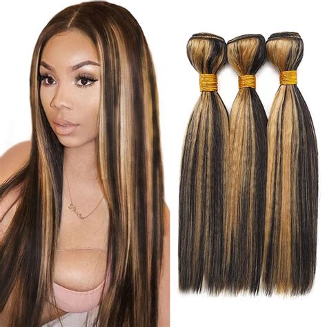 Amazon Seeuiegam P1B27 Straight Bundles Highlight Human Hair Bundles Honey Blonde Straight