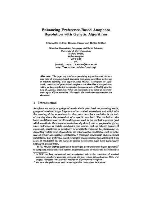 (PDF) Enhancing preference-based anaphora resolution with genetic algorithms | Constantin Orasan ...