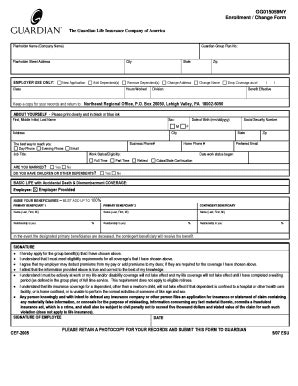 Fillable Online Guardian Life Insurance Form OELS PEO Fax Email Print