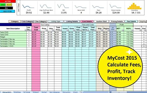 Mycost2016 Ebay Profit Track Sales Inventory Spreadsheet For And