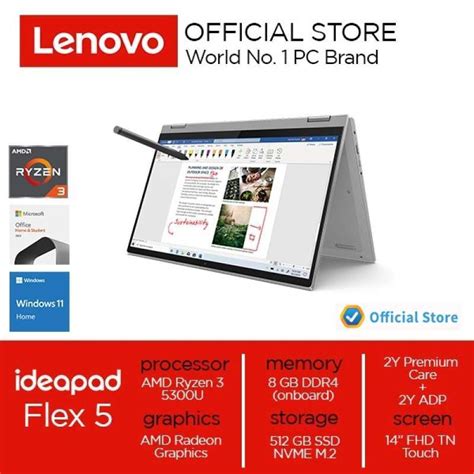 Jual Lenovo IdeaPad Flex 5 14ALC05 AMD Ryzen 3 5300U 8GB 512GB SSD 14