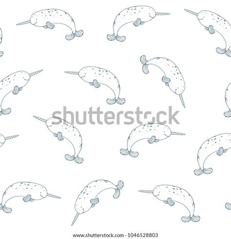 Narwhal Animal Seamless Doodle Pattern Stock Illustration 1046528803