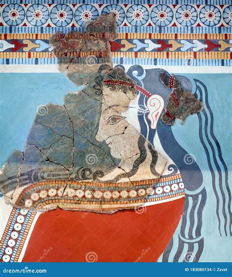 Mycenaean Fresco Wall Painting Depicting A Woman In Tiryns Palace