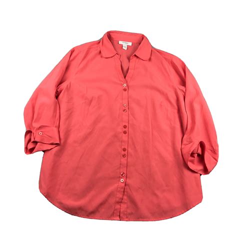 Dressbarn Shirt Womens W W Coral Pink Button Up Long Sleeves